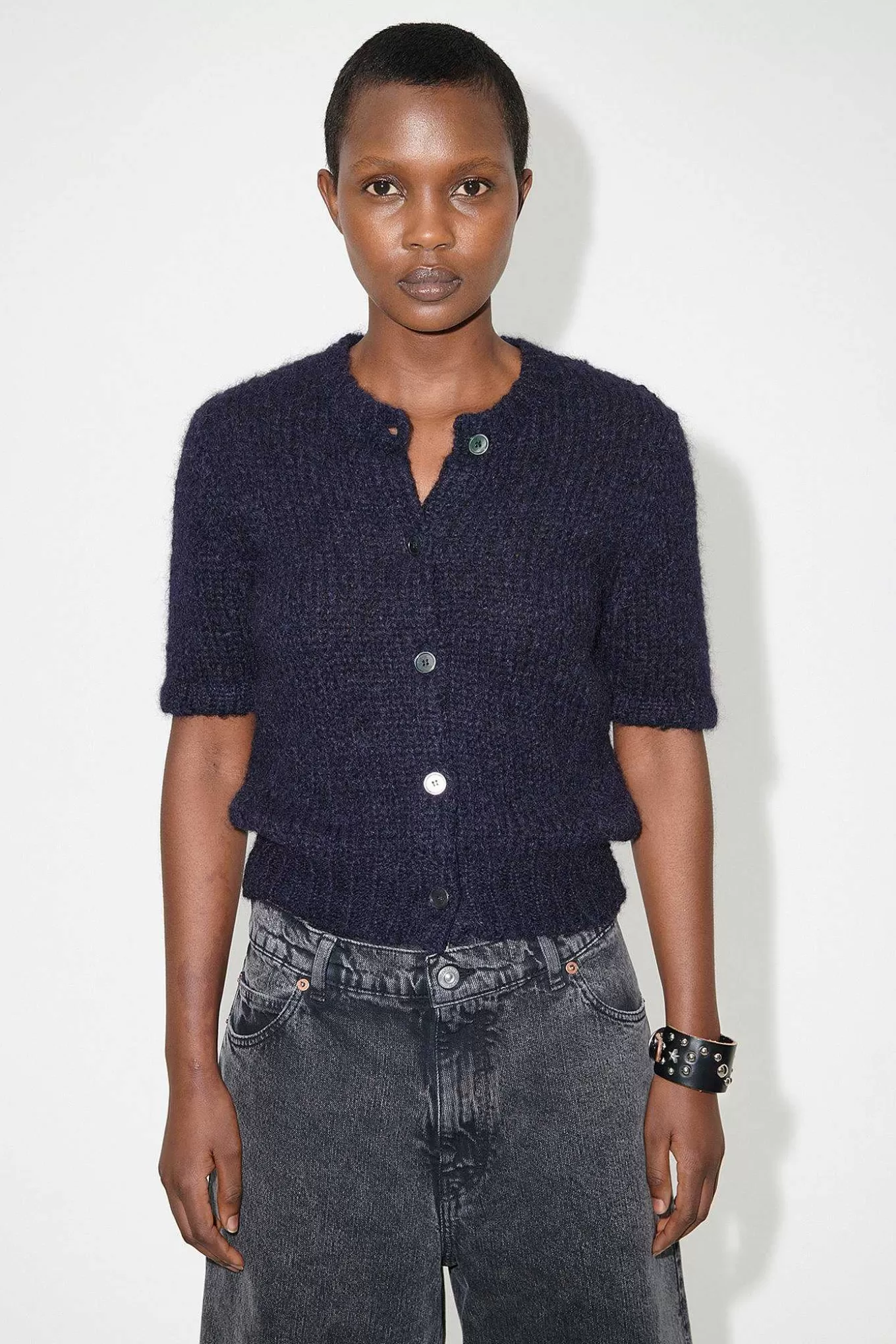 Our Legacy Stickat | Shrunken Shortsleeve Navy Fuzzy Mohpaca